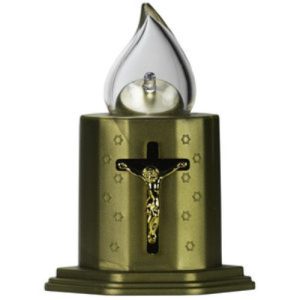 Círio Vela Elétrica com Pilhas – Dourado, com Cruz