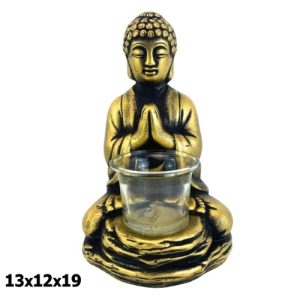 Buda em Resina com Porta Vela 13x12x19cm – Dourado e Preto