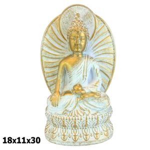 Buda Sentado em Resina 18x11x30cm – Dourado e Branco