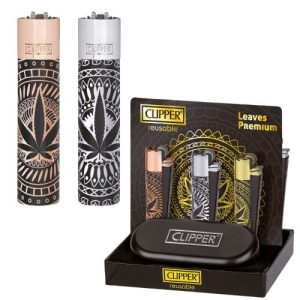 Isqueiro Clipper Recarregável em Metal – Leaves Premium