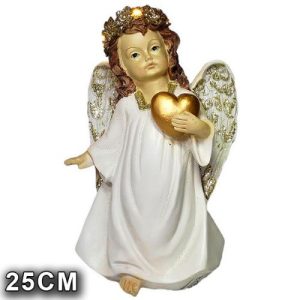 Anjo em Marfinite com Coração LED 25cm