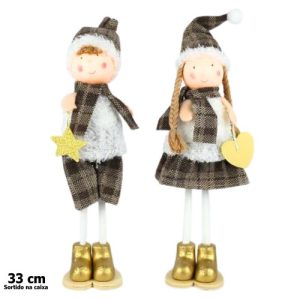 Decoração de Natal 33cm – Menino / Menina, Branco / Dourado