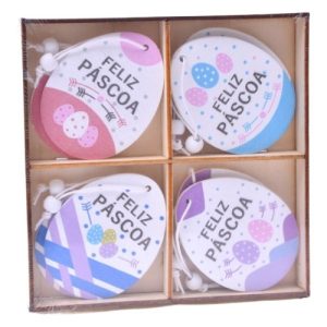 Ovos de Páscoa Decorativos em Madeira para Pendurar 5,5cm – Pack 8