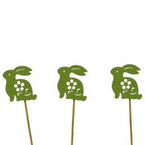 Pick Decorativo Coelho da Páscoa em Madeira para Arranjos – Pack 6, Verde