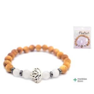 Pulseira de Madeira e Selenita 8mm