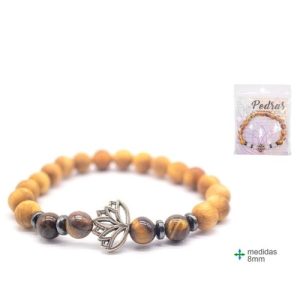 Pulseira de Madeira e Olho de Tigre 8mm