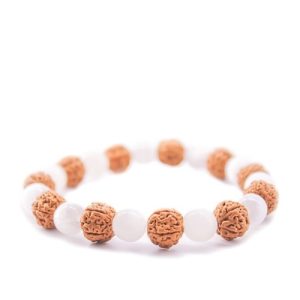 Pulseira de Selenita e Rudraksha 8mm