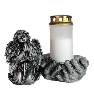 Mão com Anjo Porta-Velas 30LL / 7Dias em Marfinite – Prateado